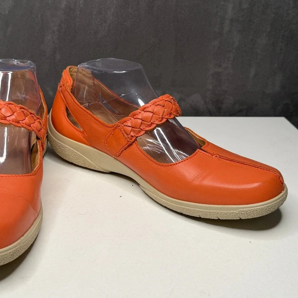Hotter Shoes Womens Sz 10 Shake Orange Leather Mary Jane Comfort Braided Strap - Picture 5 of 9